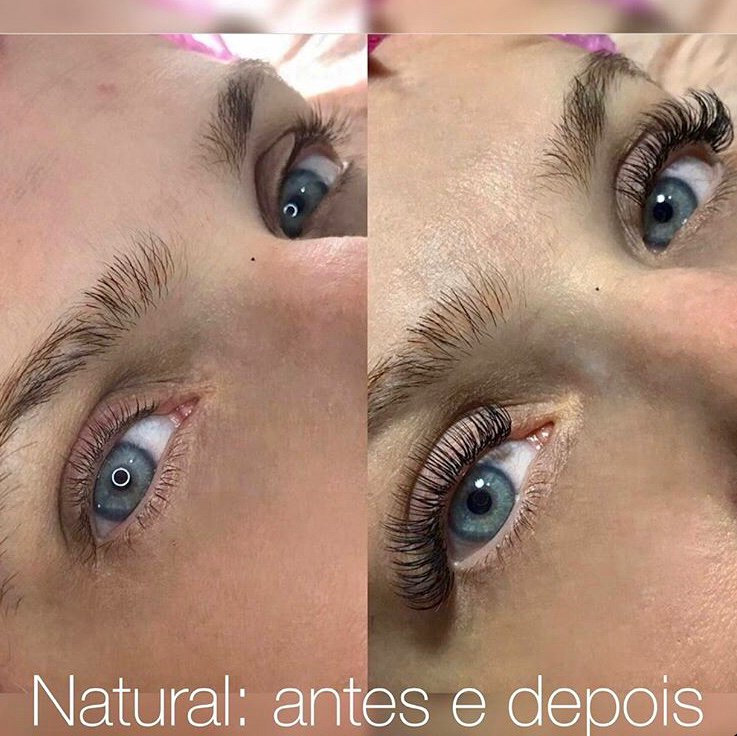 Antes e depois da extensão de cílios Natural